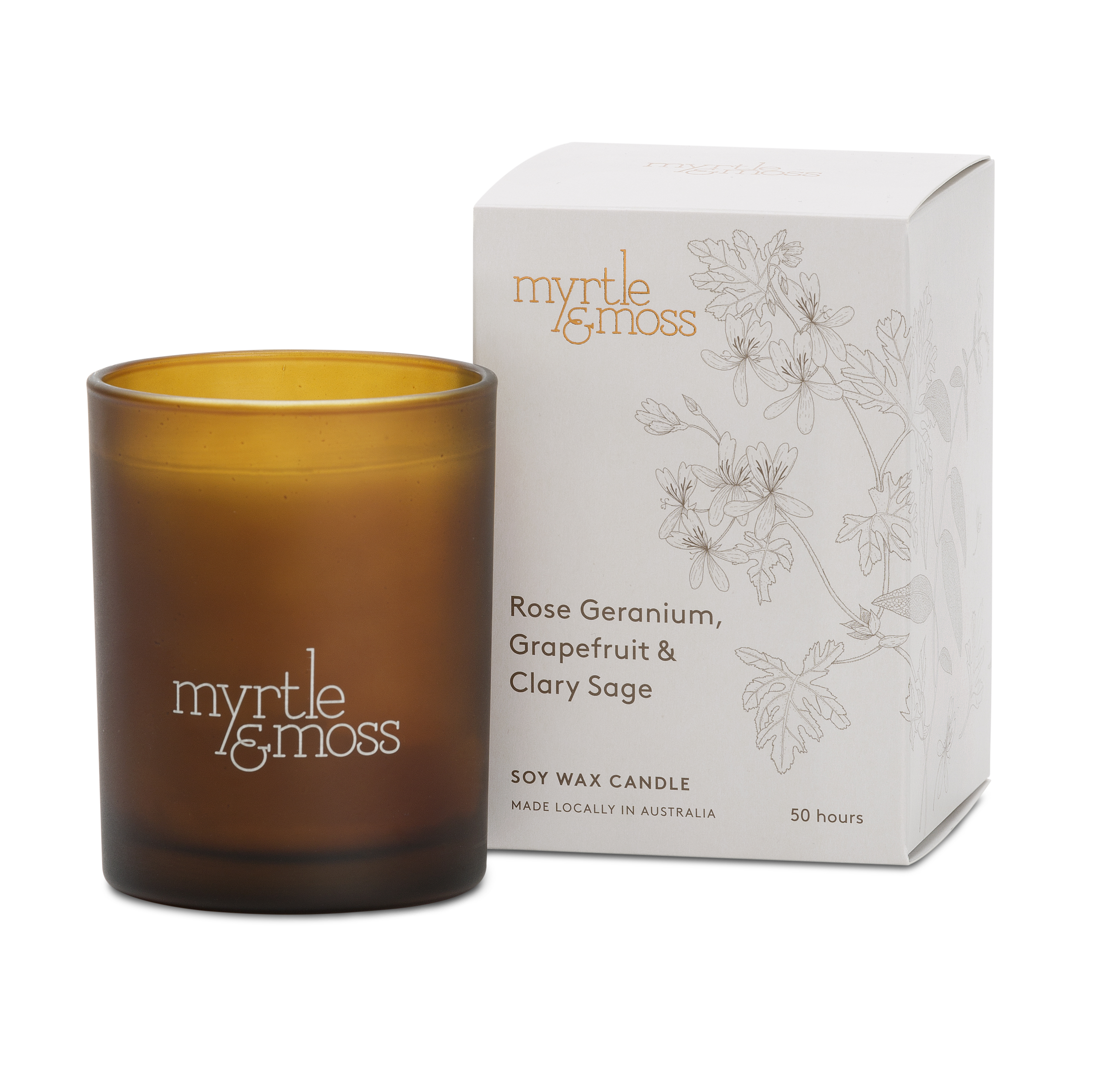 Rose Geranium, Grapefruit & Clary Sage 50hr Soy Wax Candle