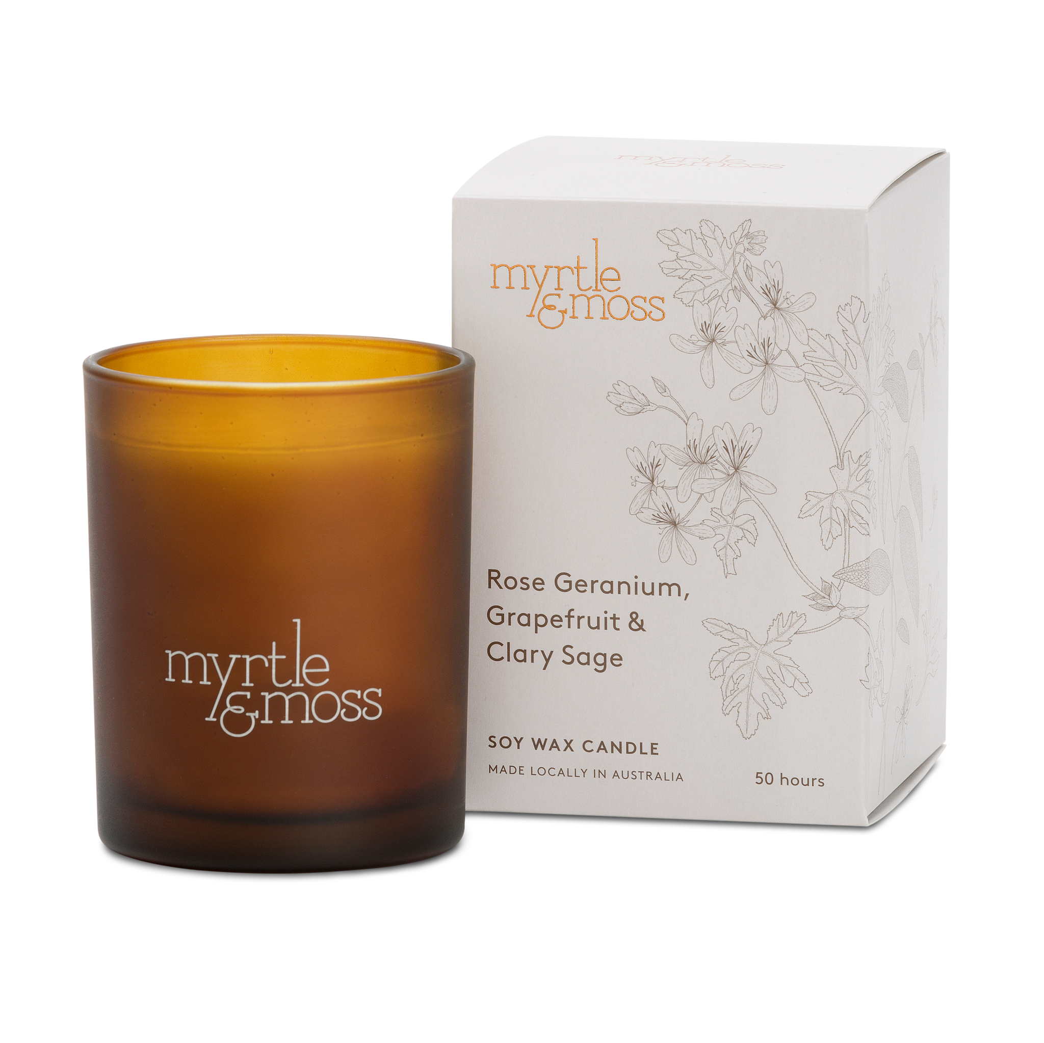 Rose Geranium, Grapefruit & Clary Sage 50hr Soy Wax Candle