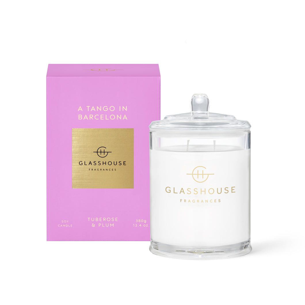 Glasshouse Fragrance A Tango in Barcelona Triple Scented Soy Candle 380g | Tuberose & Plum