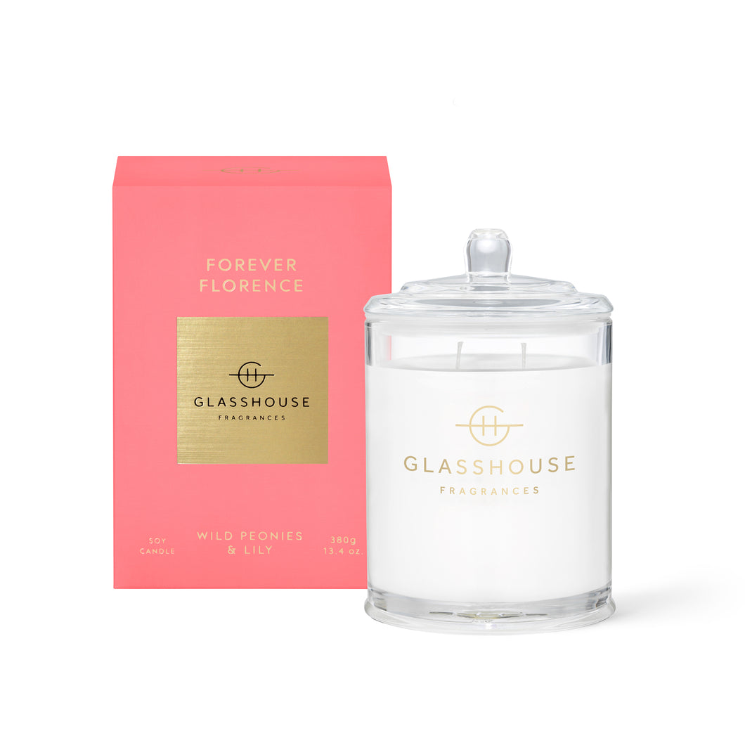Glasshouse Fragrance Forever Florence Triple Scented Soy Candle 380g | Wild Peonies & Lily