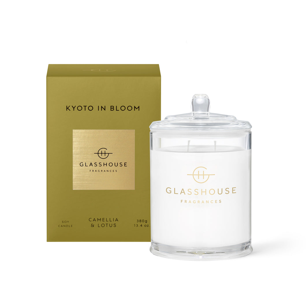 Glasshouse Fragrance Kyoto in Bloom Triple Scented Soy Candle 380g | Camellia & Lotus