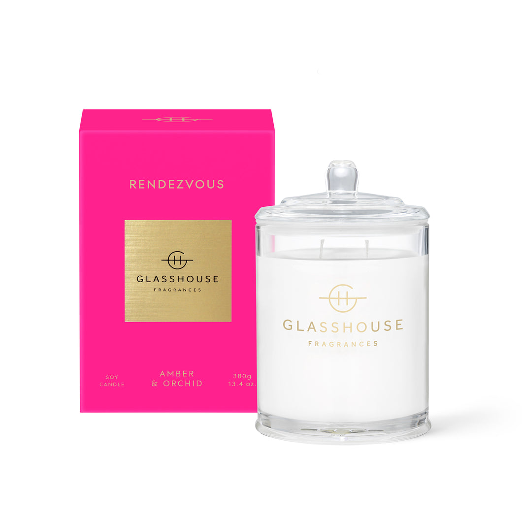 Glasshouse Fragrance Rendezvous Triple Scented Soy Candle 380g | Amber & Orchid