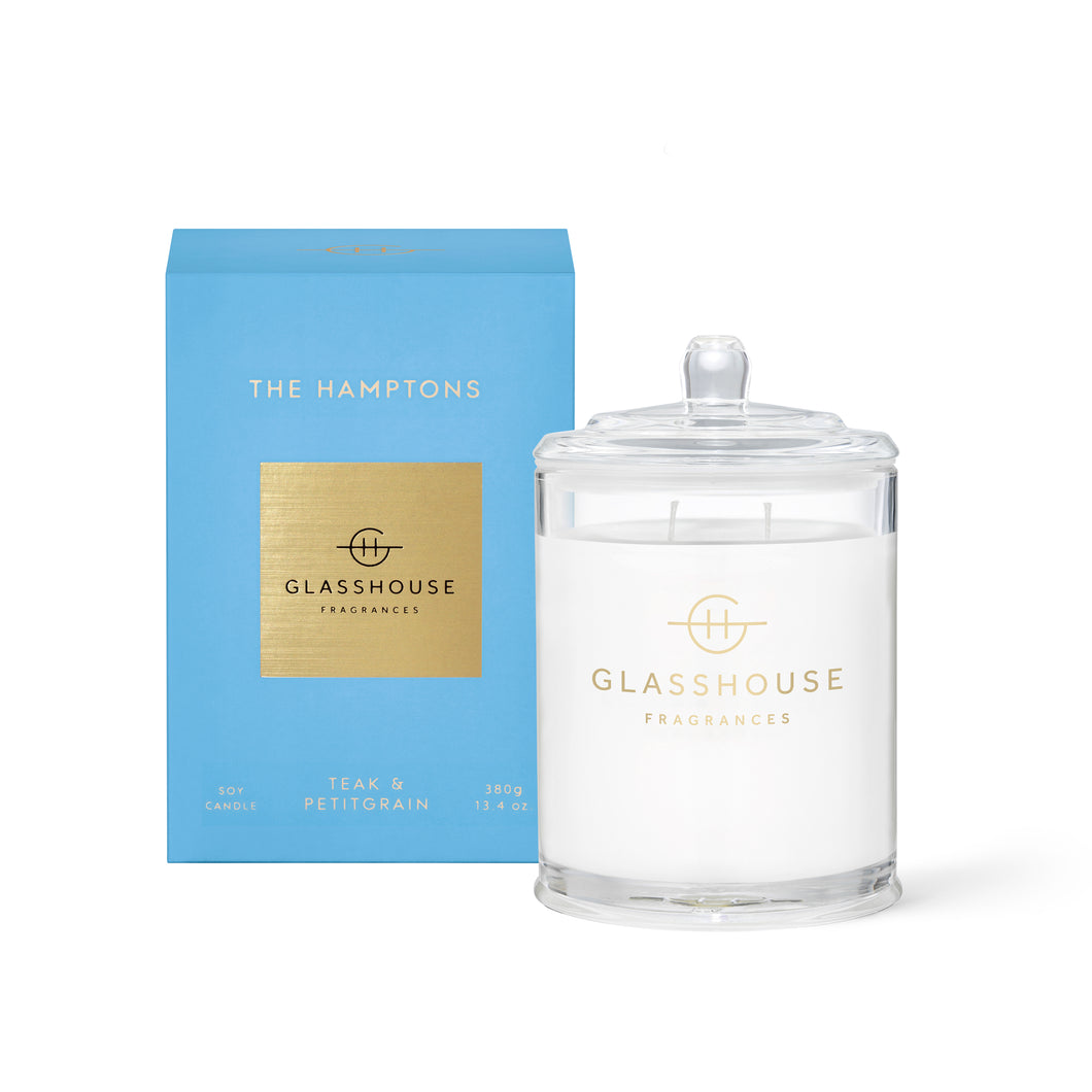 Glasshouse Fragrance The Hamptons Triple Scented Soy Candle 380g | Teak & Petitgrain