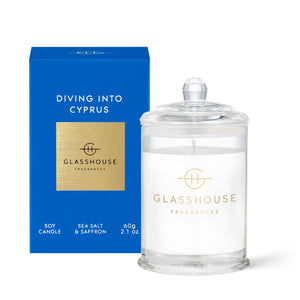 Glasshouse Fragrance Diving into Cyprus Triple Scented Soy Candle 60g | Sea Salt & Saffron