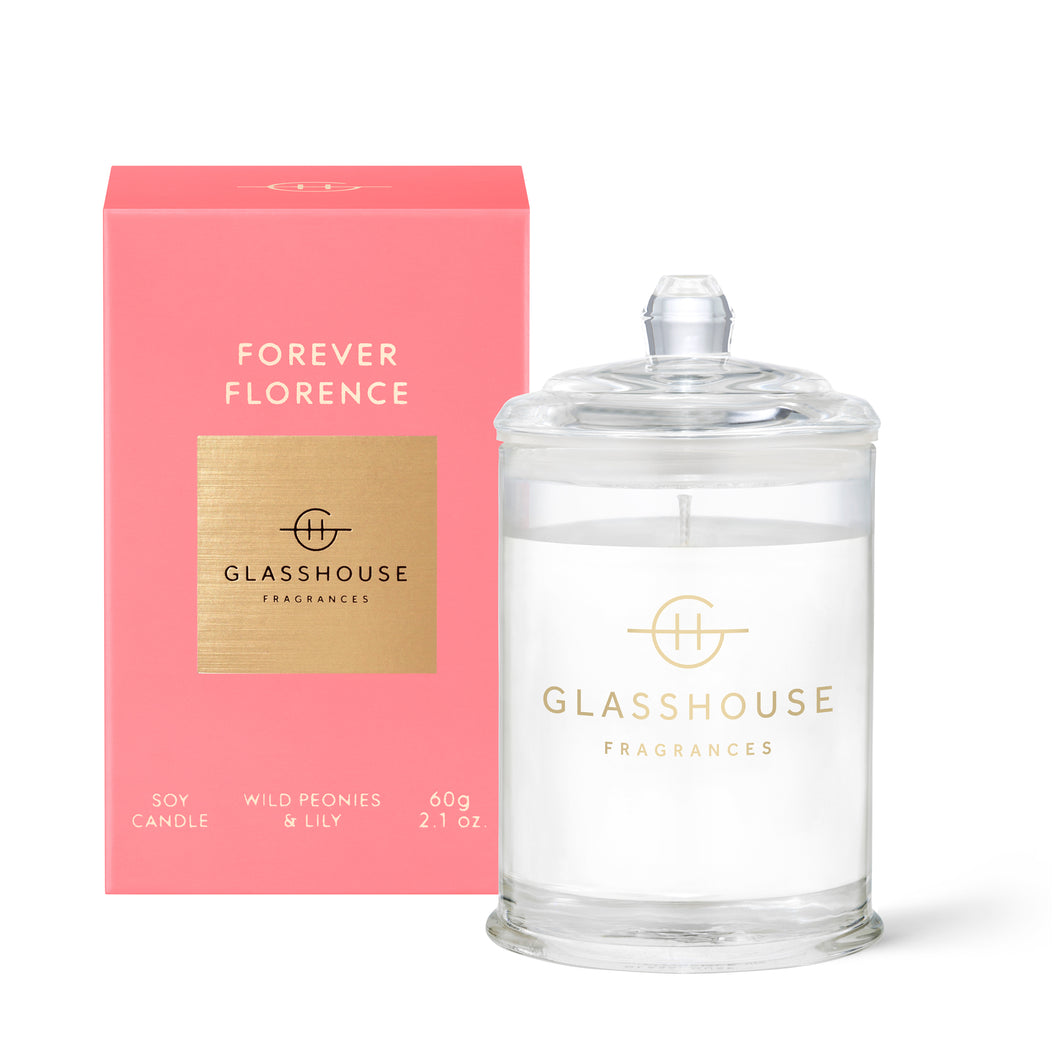 Glasshouse Fragrance Forever Florence Triple Scented Soy Candle 60g | Wild Peonies & Lily